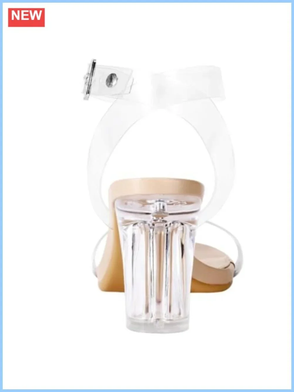 Clear Heels Women Block Chunky Mid High Heeled PU Sandals Open Toe